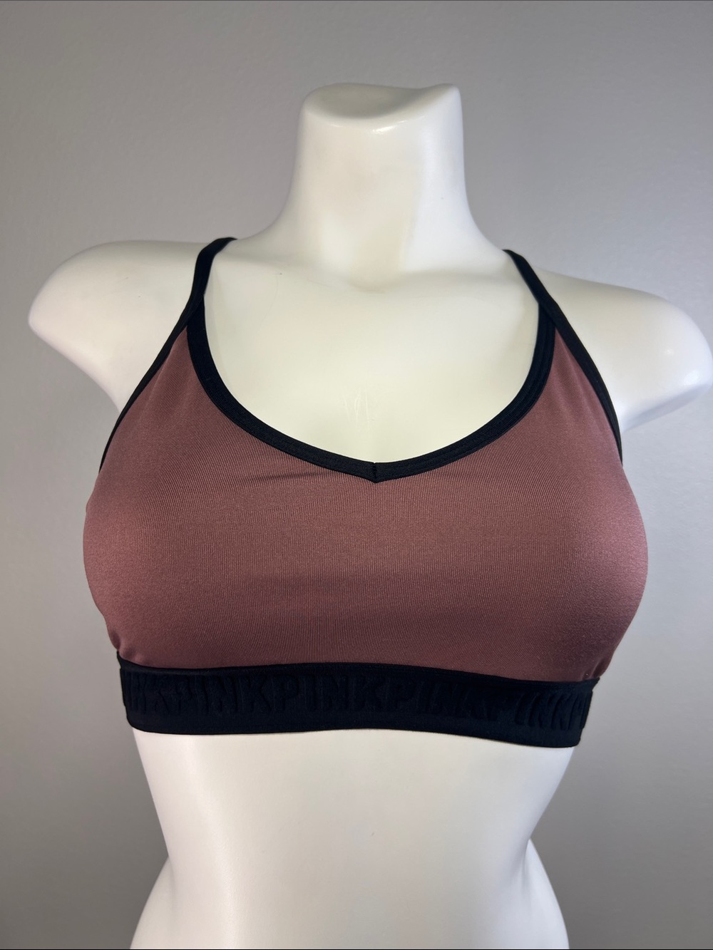 PINK Victoria's Secret Dusty Rose Racerback Bralette with Black Trim MEDIUM